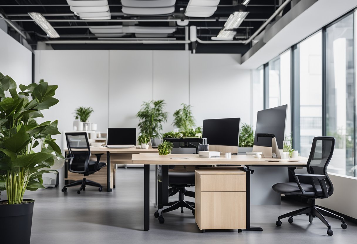 A modern office layout with ergonomic furniture promoting wellbeing