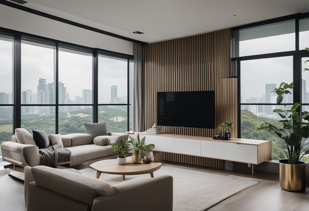 A modern living room with Kuhl furniture in Singapore. Clean lines, minimalist design, and a neutral color palette