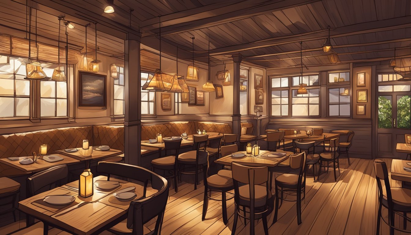 The restaurant buzzes with warmth and energy. The aroma of smoky, savory meats fills the air, while dim lighting and rustic decor create a cozy, inviting atmosphere