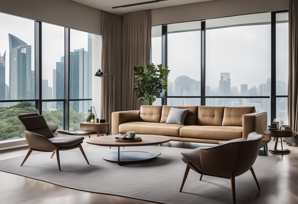 A modern living room with sleek furniture, clean lines, and a minimalist aesthetic. The space is well-lit with natural light, showcasing the elegant and contemporary designs of Mondi Lifestyle Furniture in Singapore