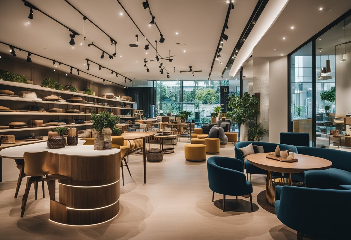 The furniture shop in Singapore showcases modern designs and sustainable materials, reflecting current design and material trends