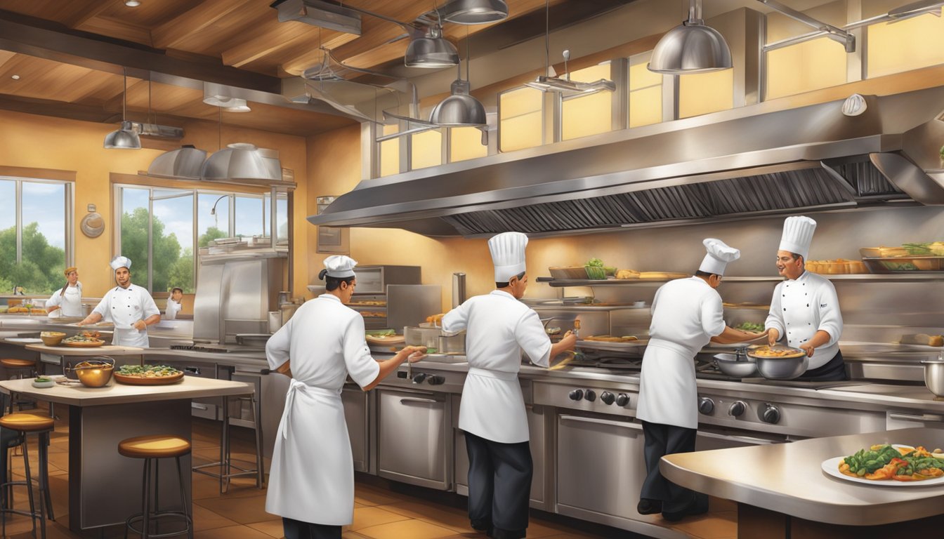 Chef Bob's restaurant buzzes with activity as dishes sizzle and aromas fill the air. The kitchen is a symphony of movement as chefs work in harmony