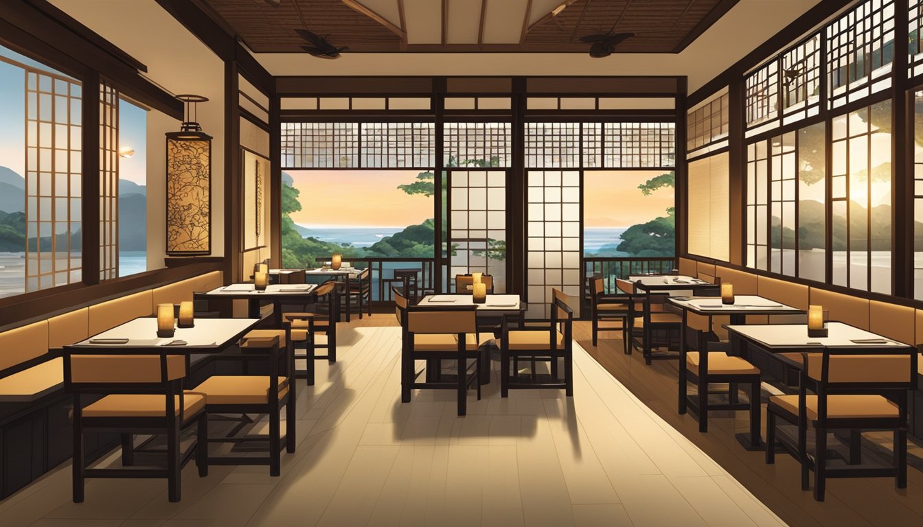 The serene ambiance of Hanare Japanese restaurant, with traditional decor and soft lighting, creates a tranquil dining experience