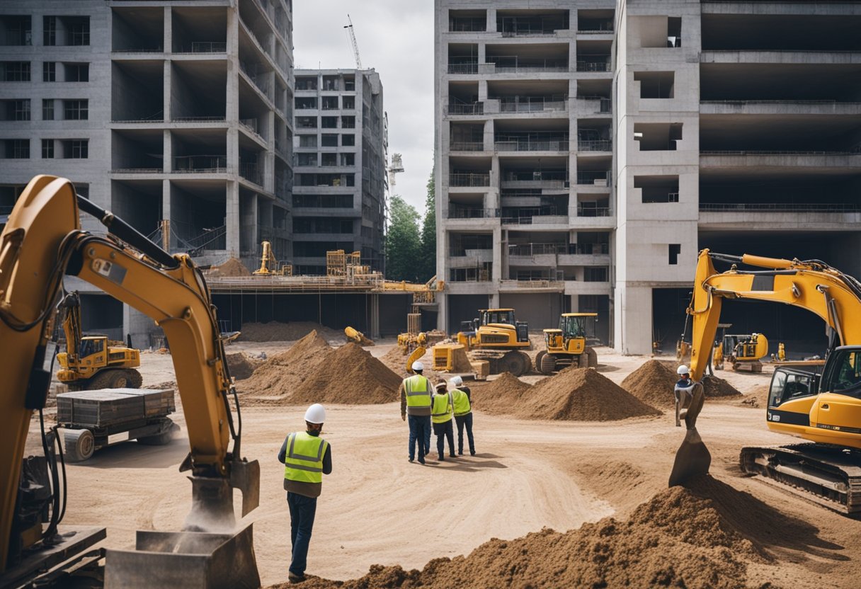 The construction site buzzes with activity as workers begin the renovation ceremony