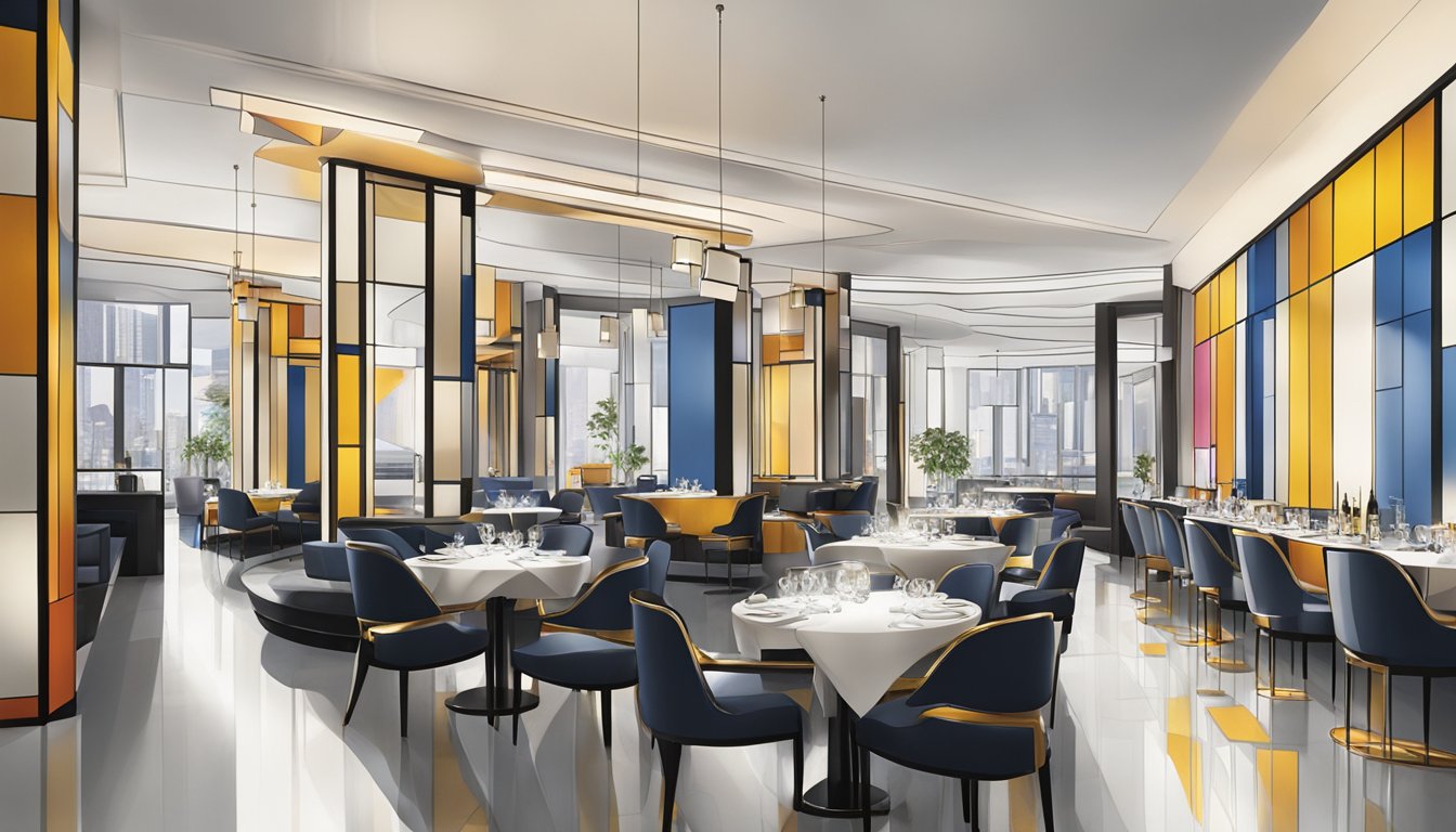 The Mondrian Hotel restaurant bustles with guests, the sleek and modern design of the space complemented by bold, geometric artwork adorning the walls