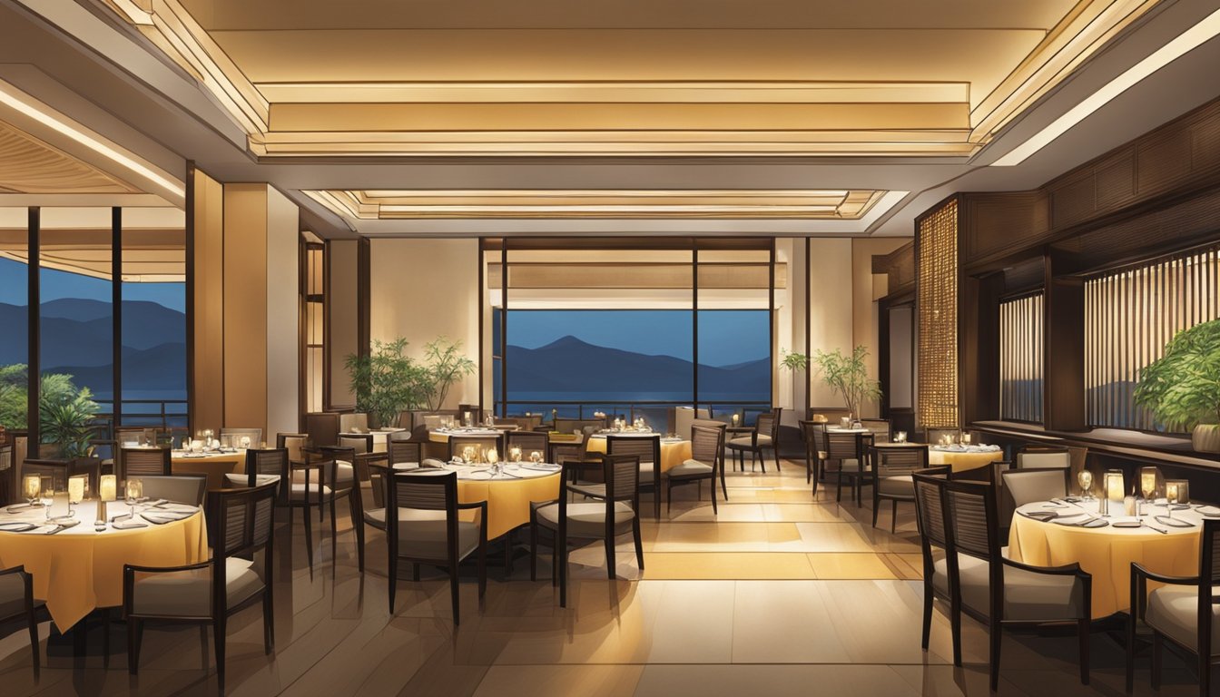 The elegant interior of Nobu restaurant exudes a warm and inviting ambiance. Impeccable service is demonstrated by attentive staff and a bustling, yet unobtrusive, atmosphere