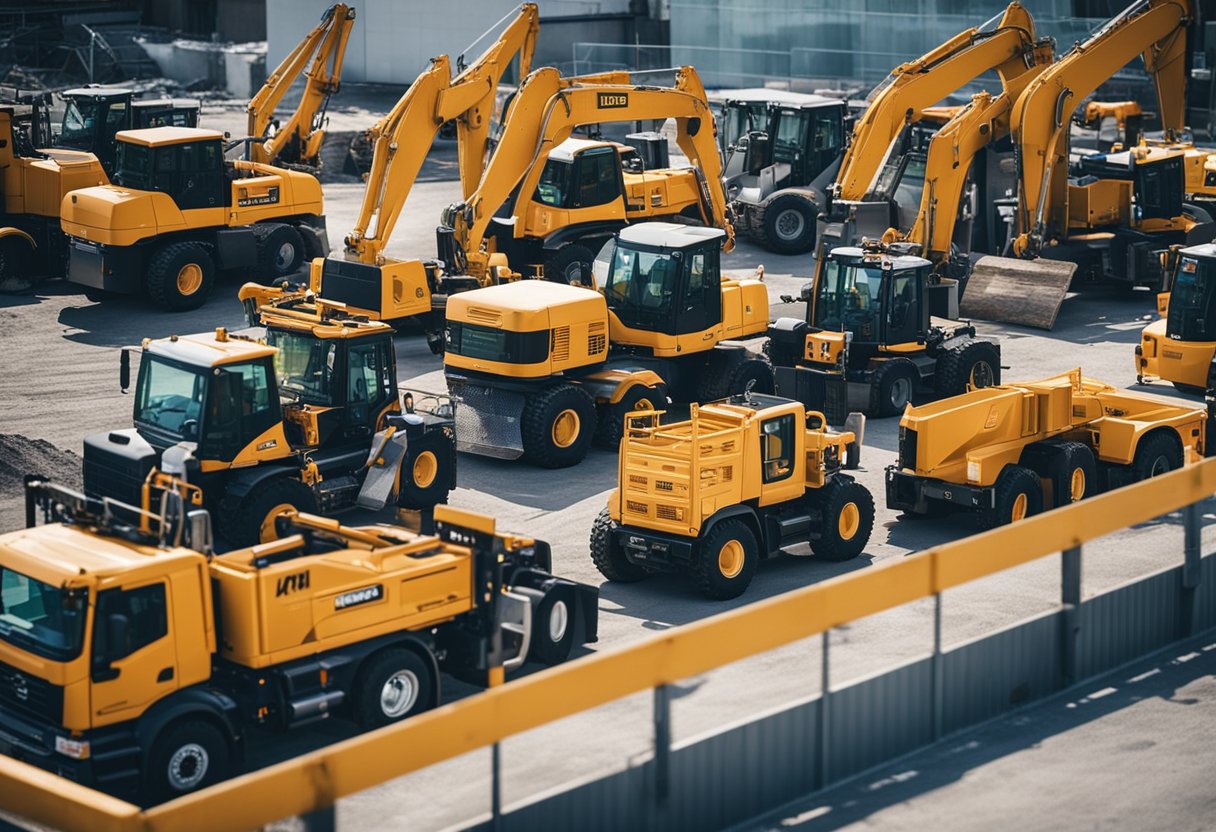 An array of construction vehicles and equipment at an aluminum renovation site