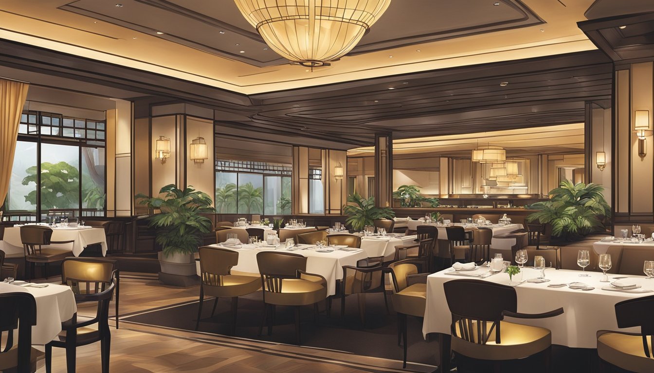 The bustling Temasek Club restaurant, with its elegant decor and warm lighting, welcomes visitors and members alike. The inviting atmosphere and attentive staff create a sense of comfort and relaxation