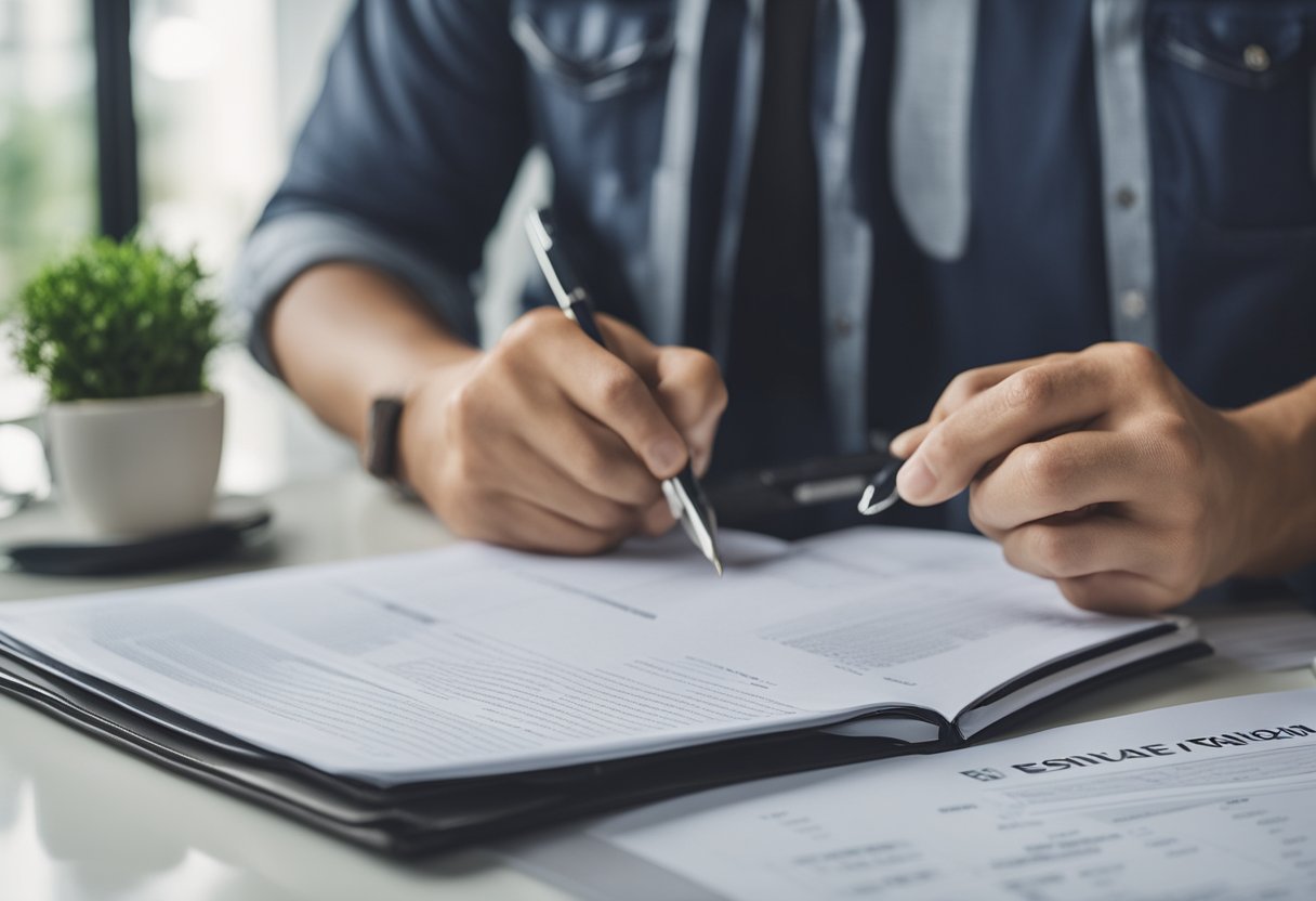 A homeowner reviews a list of reputable renovation contractors in Singapore, comparing their services and prices before making a decision