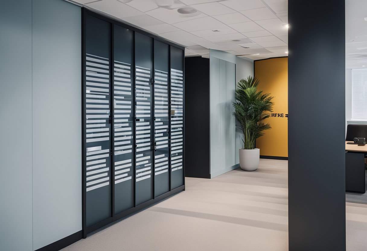 A modern office wall with a clean and organized layout of frequently asked questions, featuring bold typography and a minimalist design