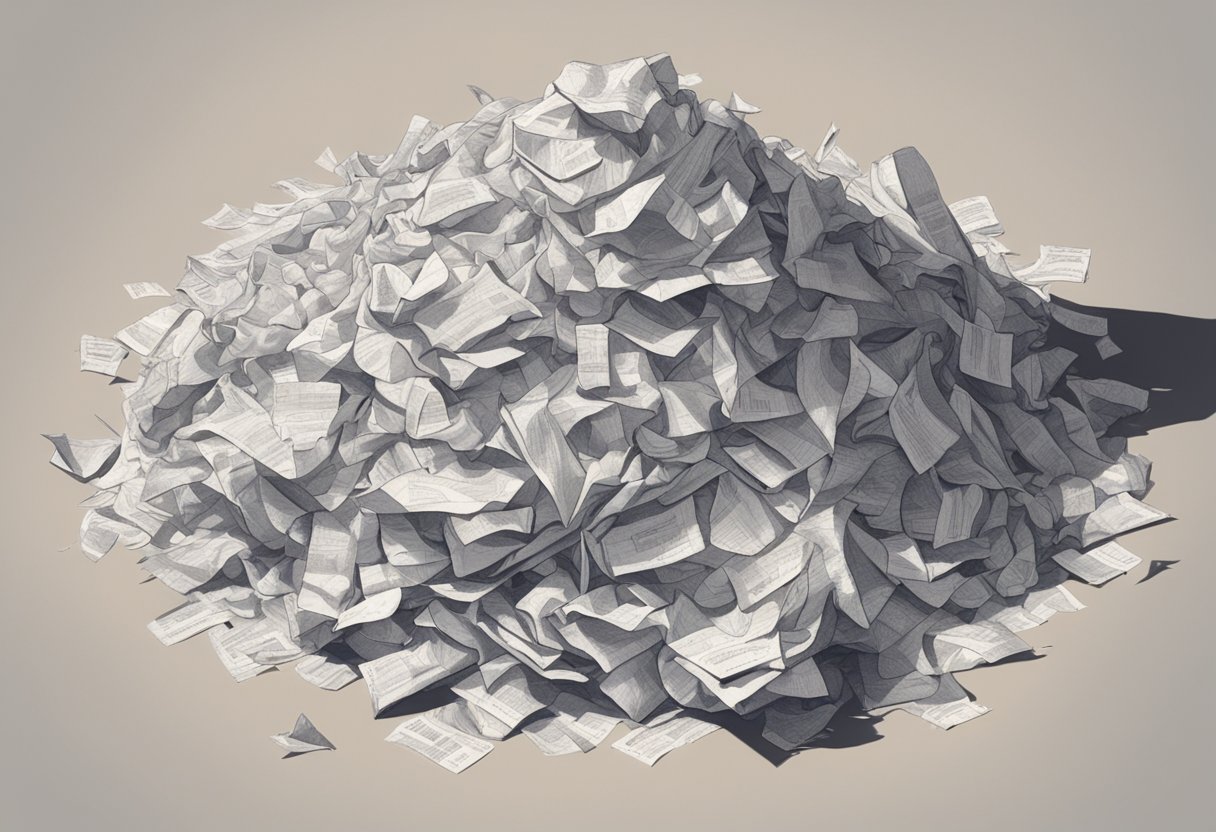 A pile of crumpled paper with various names written on them, surrounded by a frustrated person with a furrowed brow and a pencil in hand