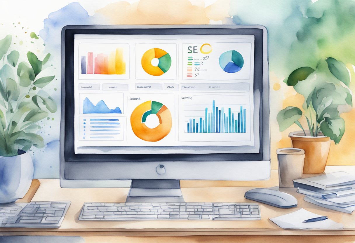 A computer screen displaying SEO analytics and content marketing data