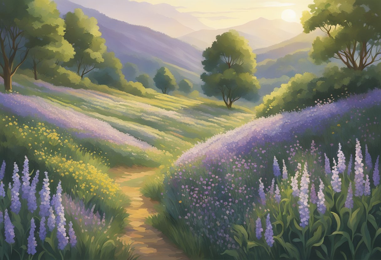 A gentle breeze rustles through a field of wildflowers, carrying the sweet scent of jasmine and lavender. The air is filled with a sense of lightness and freedom, as if each breath brings a new beginning