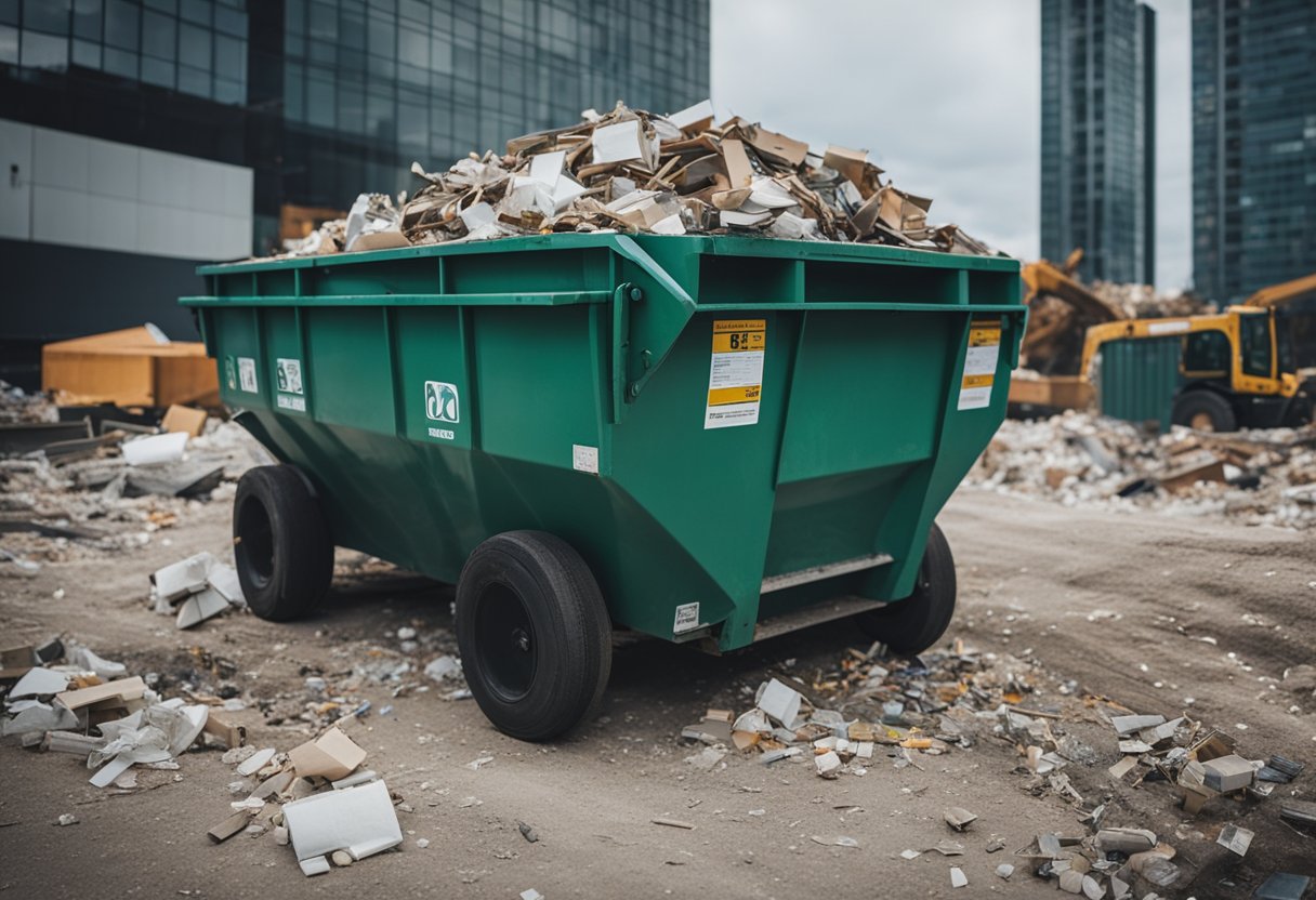 Renovation waste in a dumpster on a construction site