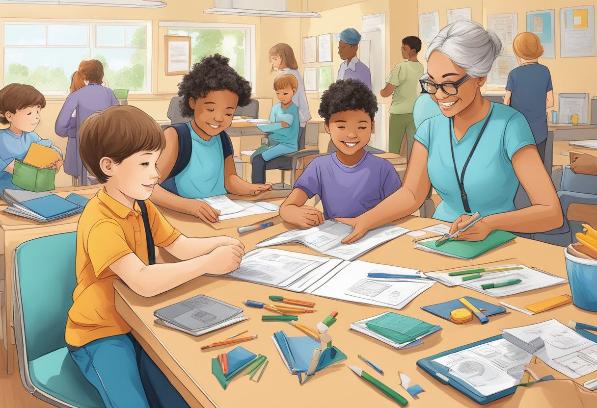 A child exploring different career options, surrounded by supportive adults and engaging in hands-on activities to boost confidence