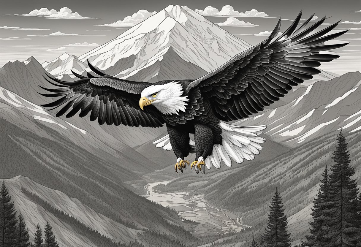 A soaring eagle with outstretched wings above a mountain peak, with the word "Adler" written in bold, elegant lettering
