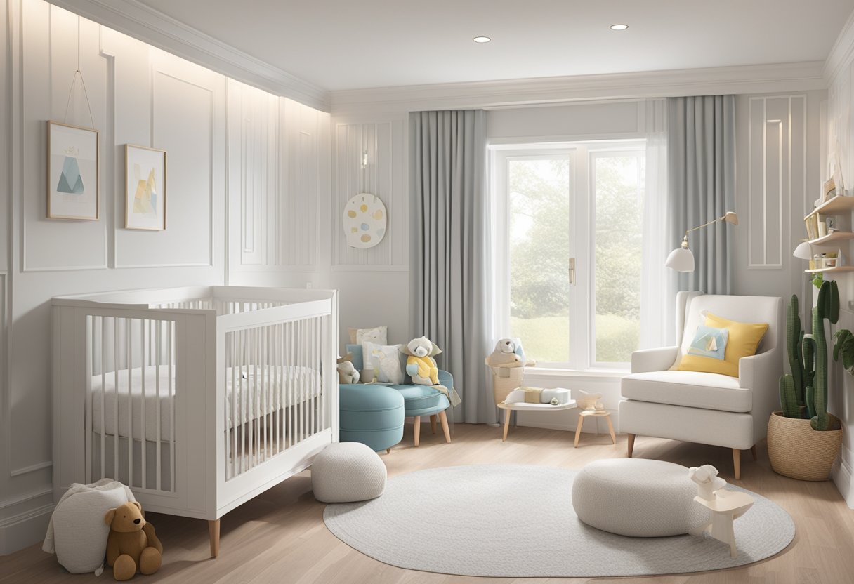 A sleek and modern nursery with the name "Alden" displayed prominently on the wall in stylish lettering