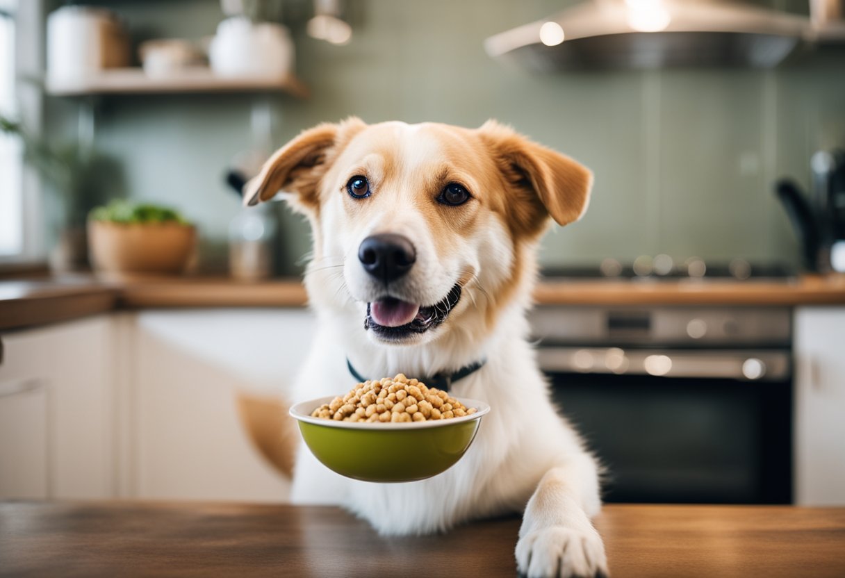 A happy dog eating a bowl of plain, unseasoned food