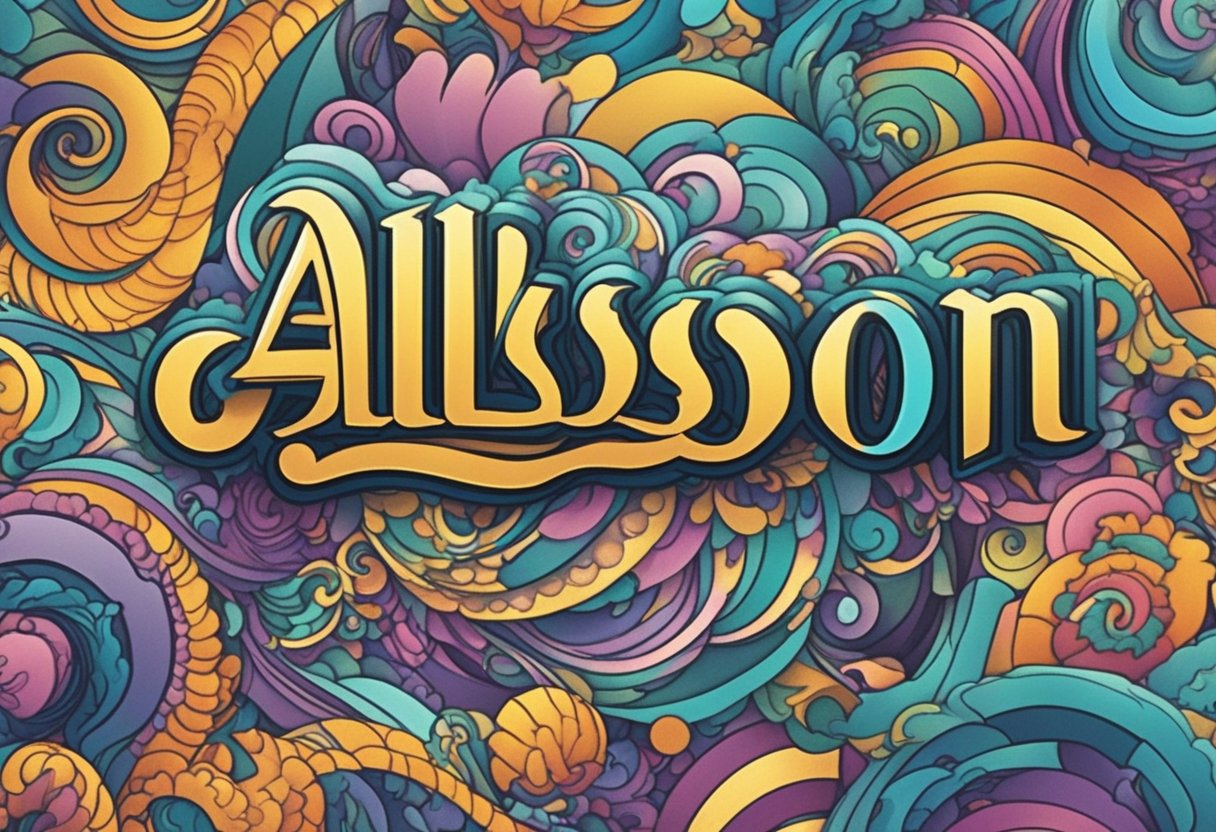 Allison written in various fonts and sizes, surrounded by colorful swirls and patterns