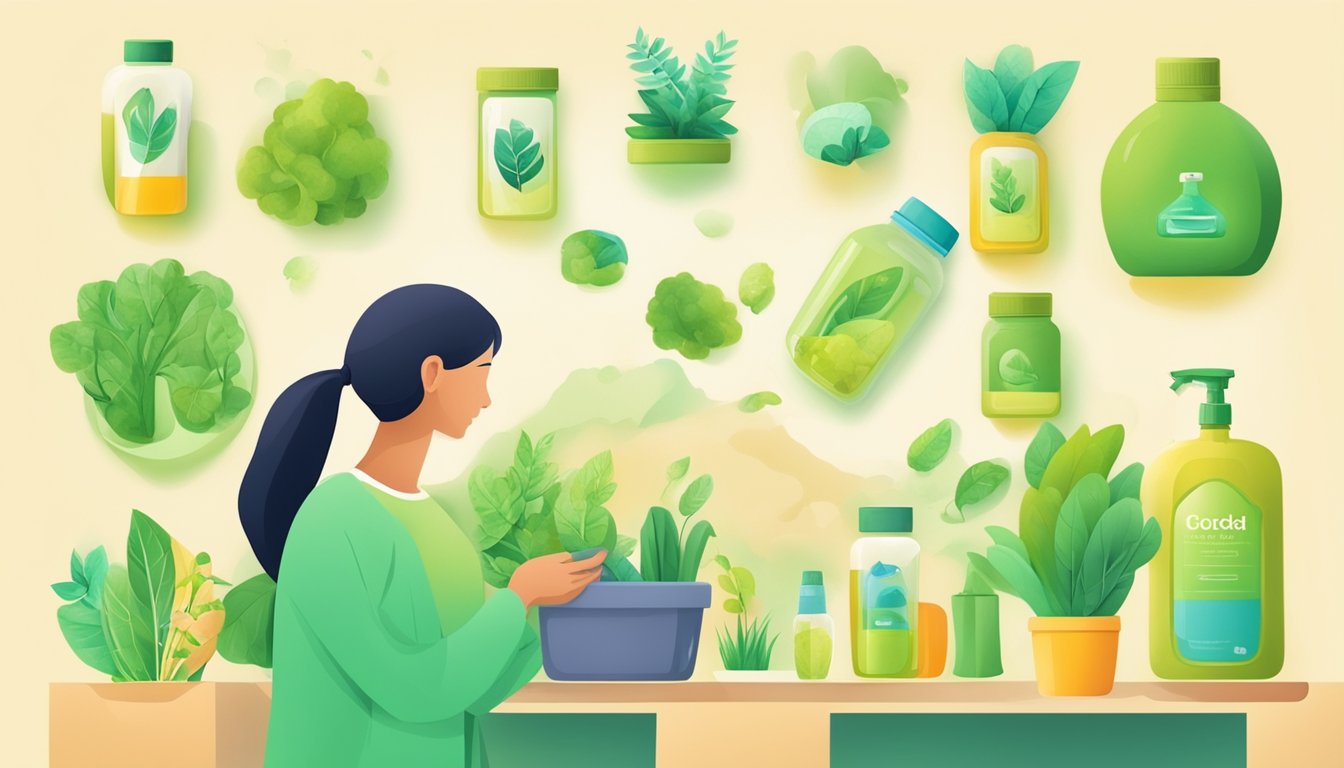 A person choosing eco-friendly products over traditional ones, feeling healthier and more satisfied