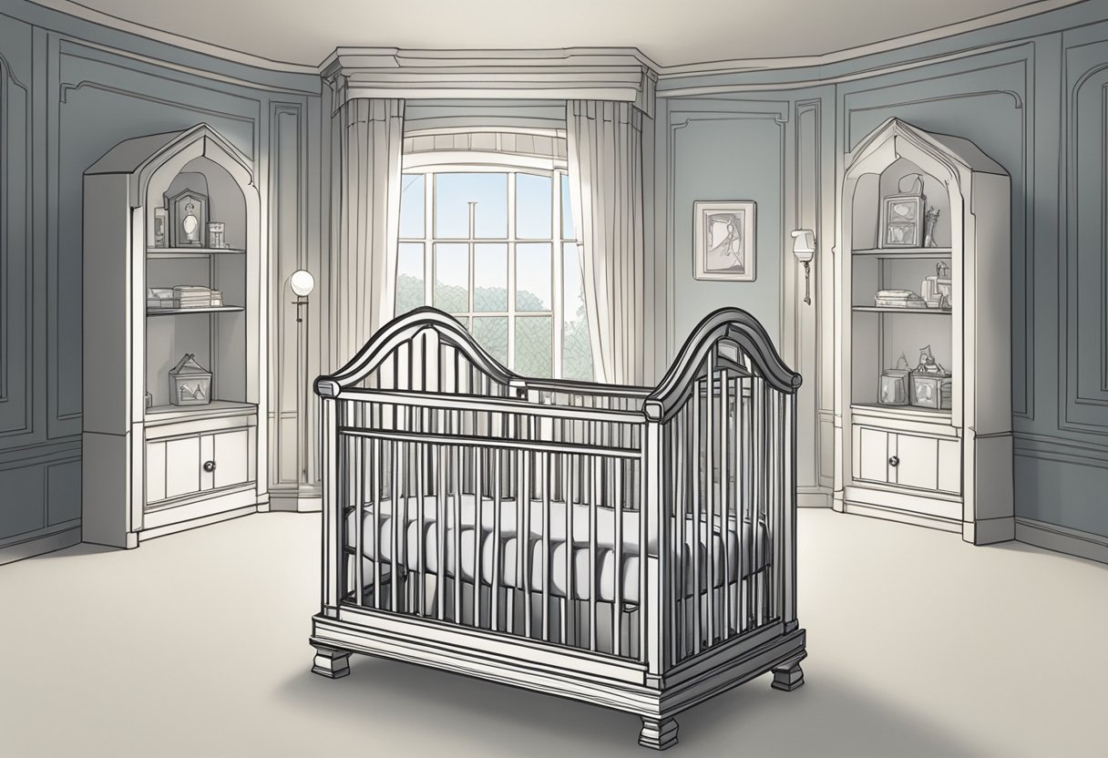 A crib with a name plaque "Alexis" above it