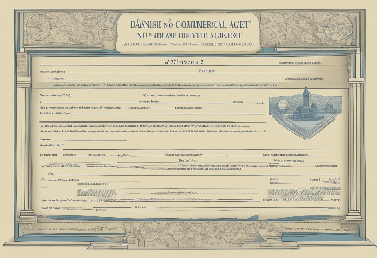 A legal document with the title "Danish Commercial Agent Act, no. 272 of May 2nd 1990" surrounded by EU-directive symbols