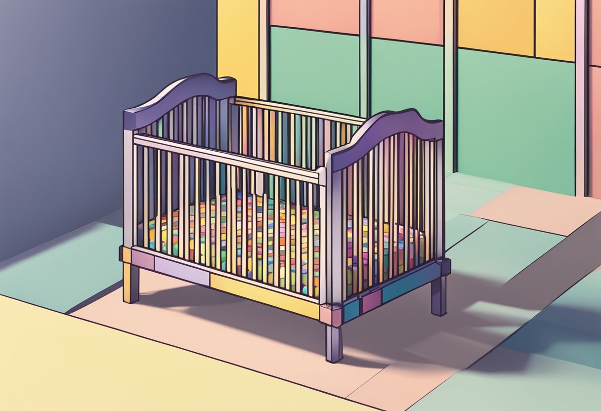 A crib with the name "Arden" written in colorful block letters above it