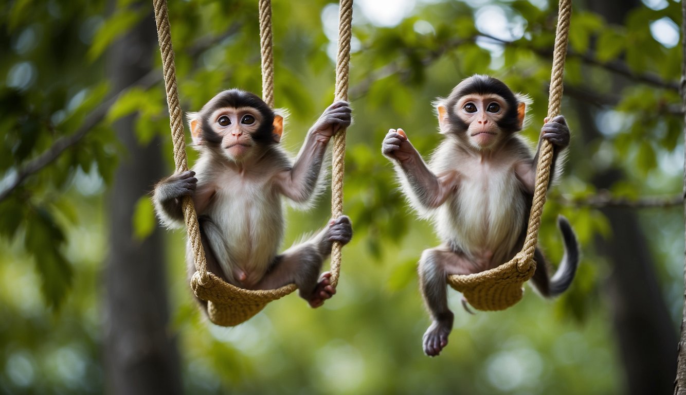 Baby monkeys swing from tree to tree, playing and exploring.

They leap and climb, their playful antics capturing the joy of their adventurous spirits