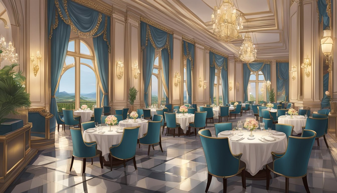 The elegant interior of Palais Renaissance restaurants, with luxurious furnishings and soft lighting, creates a sophisticated and inviting atmosphere