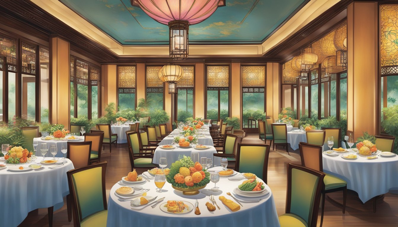 Vibrant dishes and elegant table settings at Summer Pavilion, Ritz Carlton's Chinese restaurant. Rich aromas waft through the air, as colorful plates of culinary delights are skillfully presented