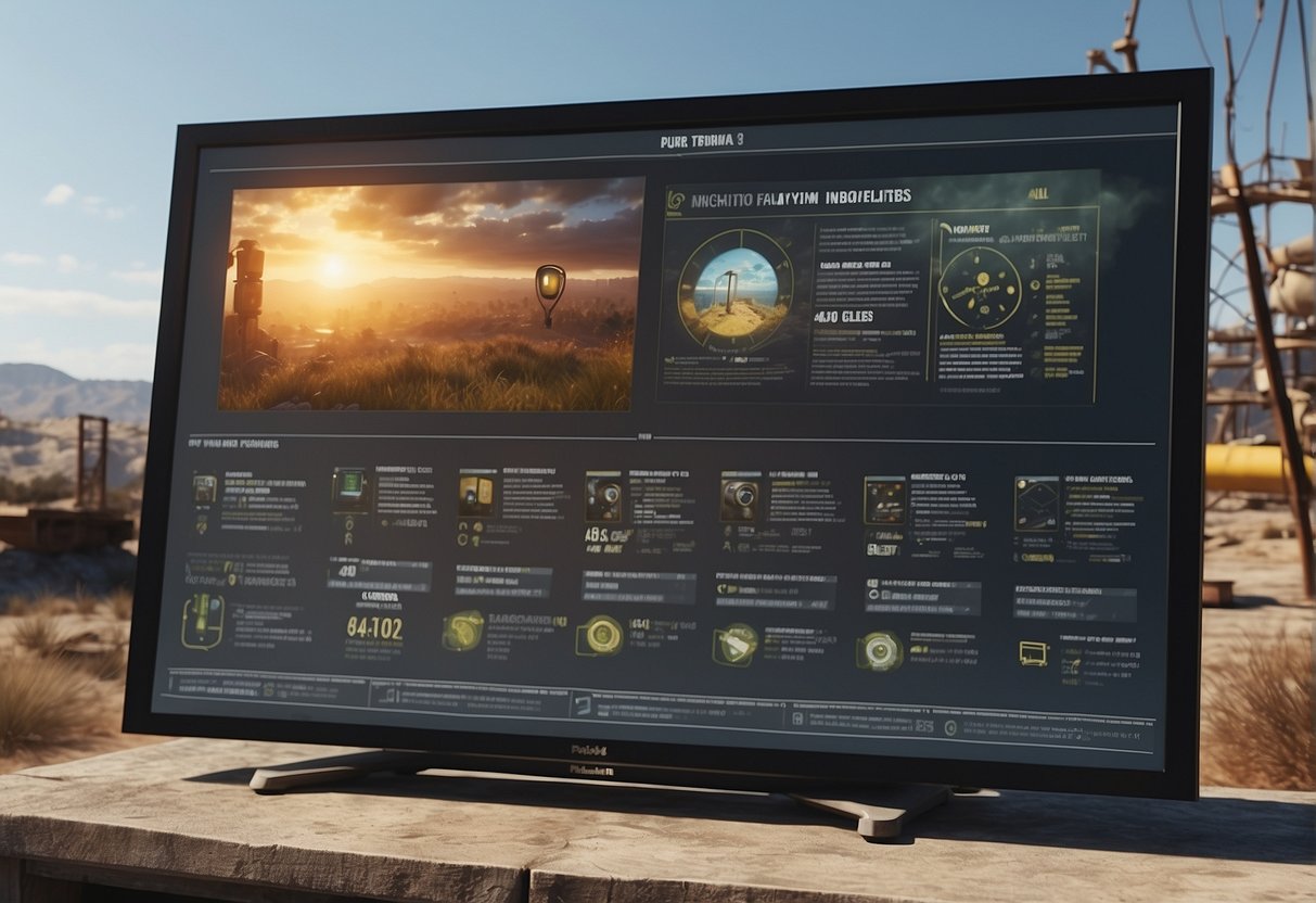 Fallout 4 update installation instructions and requirements displayed on a screen with next-gen graphics