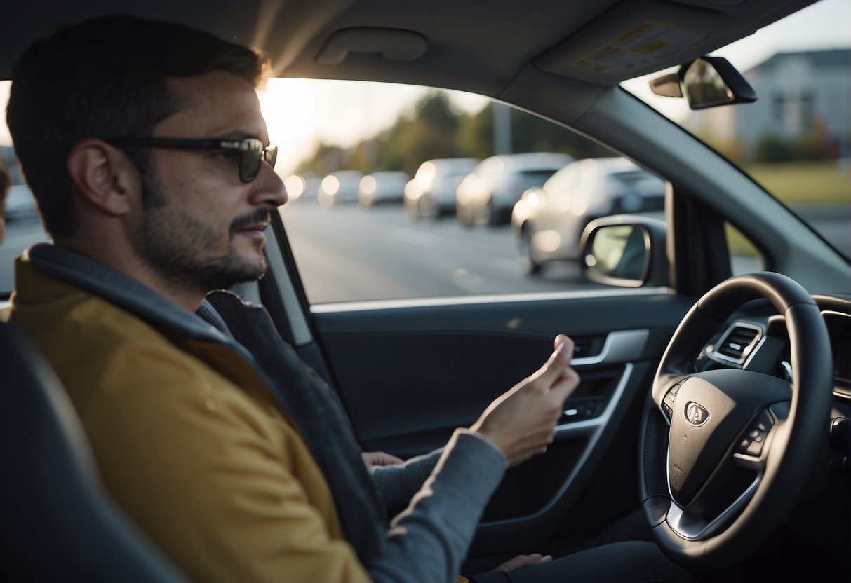 Self-driving car navigating through heavy traffic, avoiding obstacles and pedestrians, while following traffic laws and reacting to sudden changes in road conditions