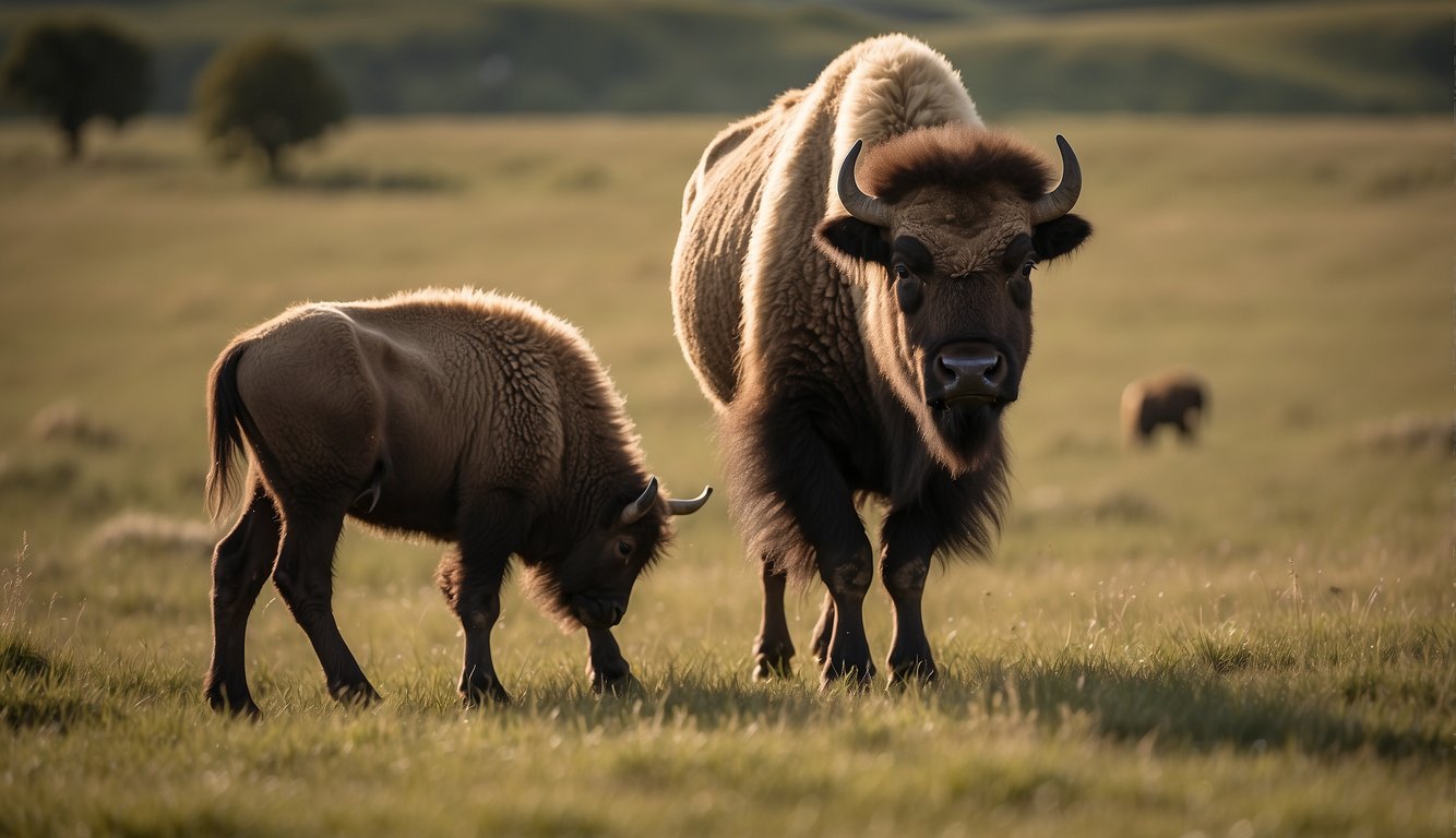 A baby bison takes its first wobbly steps on the grassy plains, surrounded by its protective herd.

The young calf nuzzles against its mother, seeking comfort and warmth