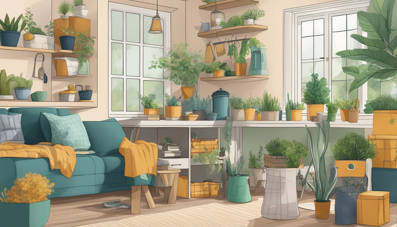 A bustling online marketplace showcases various recycled home goods, with a focus on sustainability and eco-friendly practices in the UK