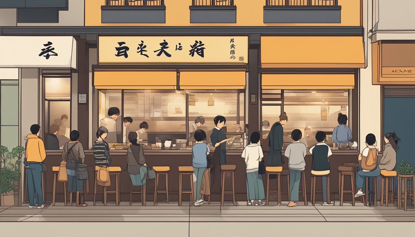Customers lined up outside Akane Japanese restaurant, eagerly waiting to be seated. The aroma of sizzling tempura and savory ramen filled the air as servers bustled around, attending to the bustling crowd
