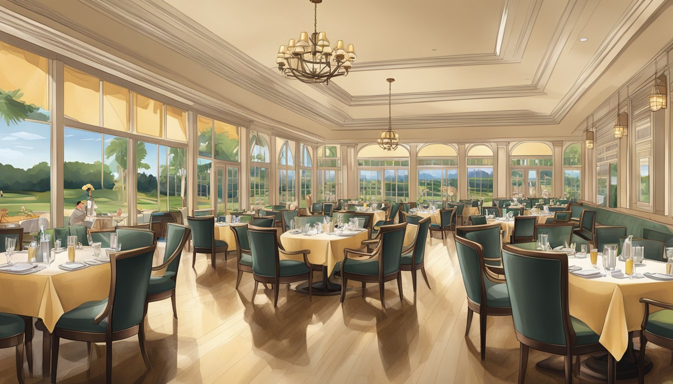 A bustling country club restaurant in an elegant arena setting