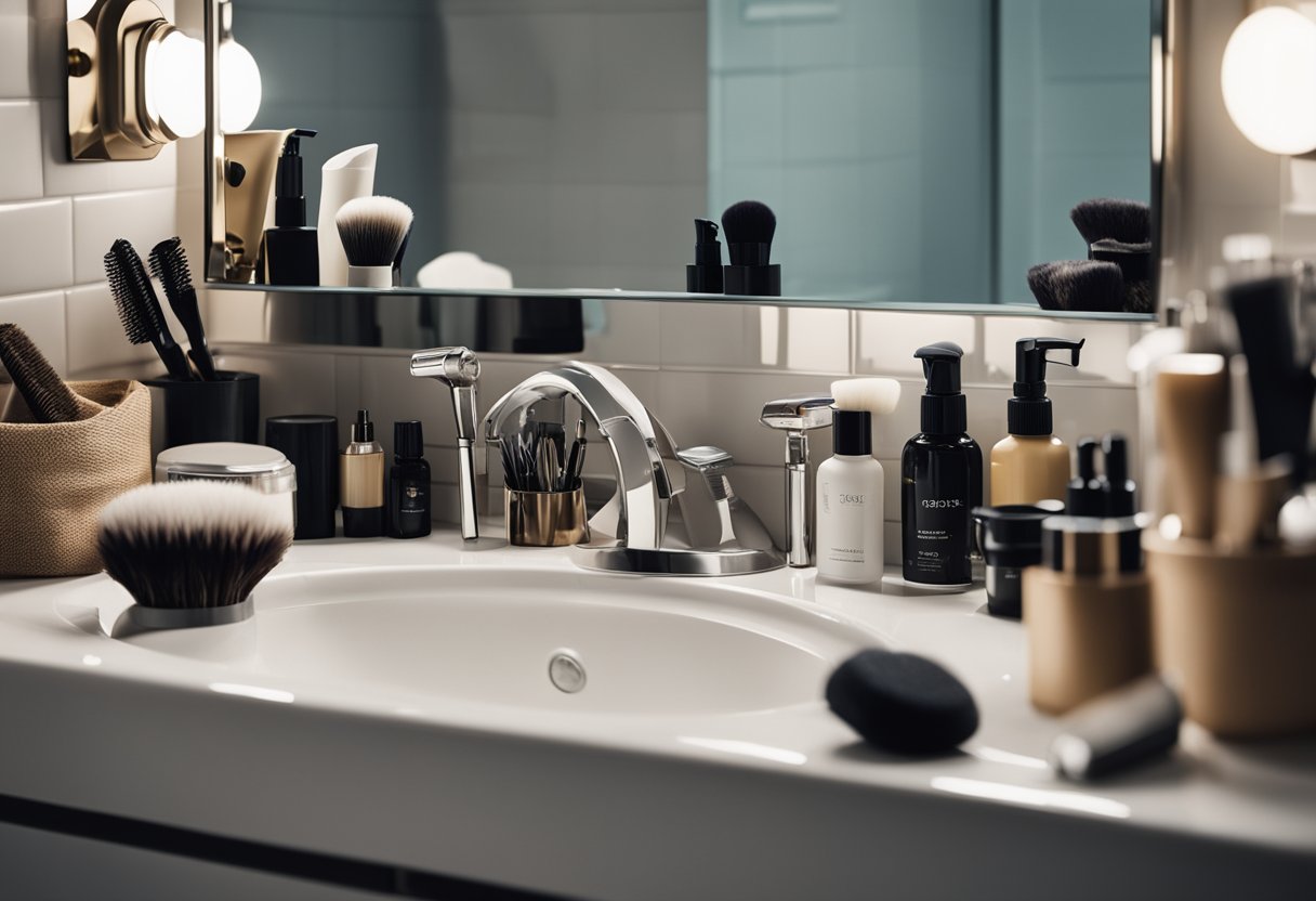 A cluttered bathroom with messy hair products vs. a tidy salon with neatly organized tools