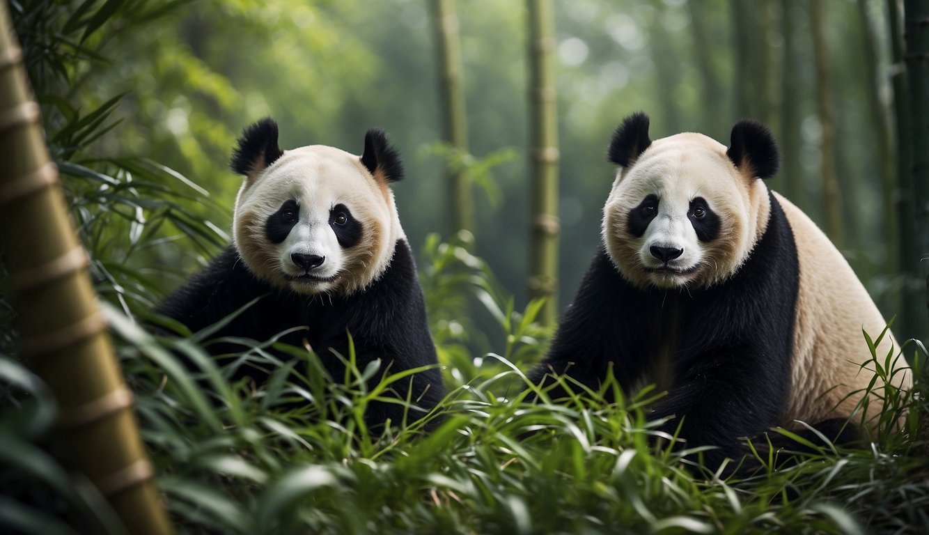 Pandas defend against poachers in a bamboo forest