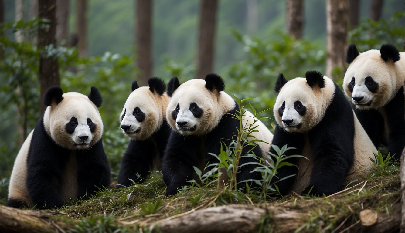 Pandas surrounded by deforestation, poaching, and urbanization.

They face threats to their survival as humans encroach on their natural habitat