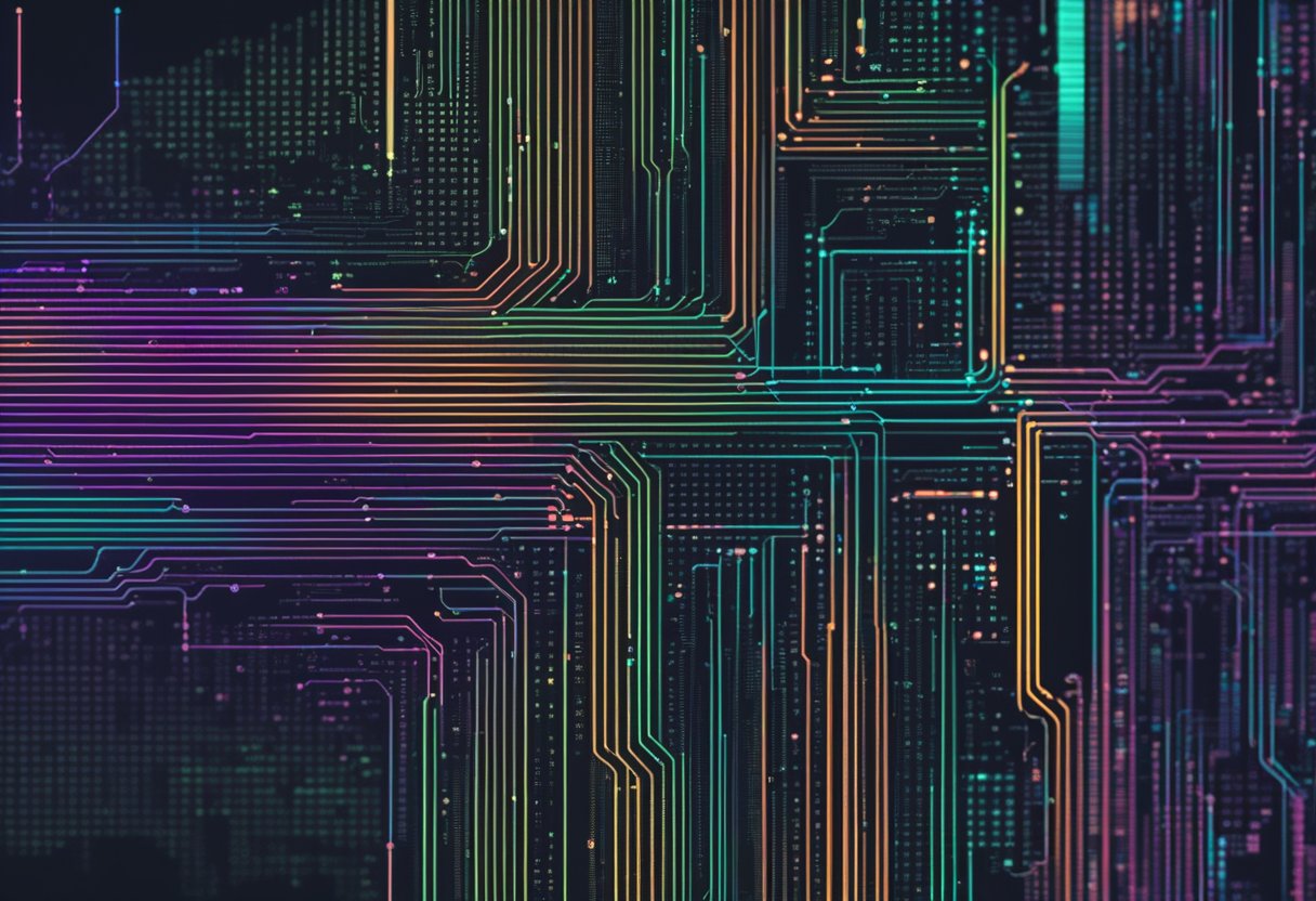 A computer screen displays lines of code while a data set is processed by AI algorithms