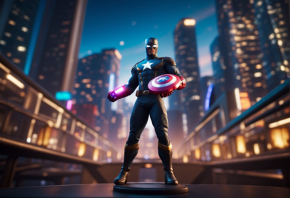 The game Marvel Rivals features dynamic superhero battles in a futuristic cityscape with neon lights and towering skyscrapers