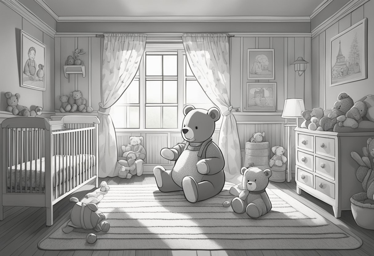 A baby named Daniel playing with a teddy bear in a cozy nursery