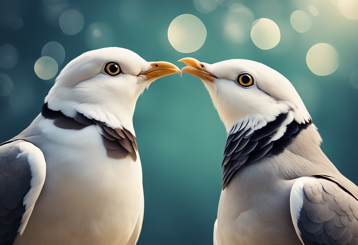 Two doves facing each other, beaks open, with speech bubbles saying "Coo Coo Communication coo coo."