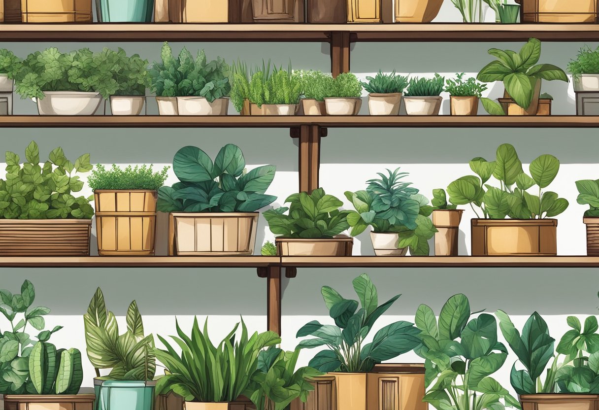 A variety of containers, from sleek modern pots to rustic wooden crates, are filled with an assortment of vibrant green plants. Some are placed on windowsills, while others are arranged on shelves, creating a visually stunning indoor garden display