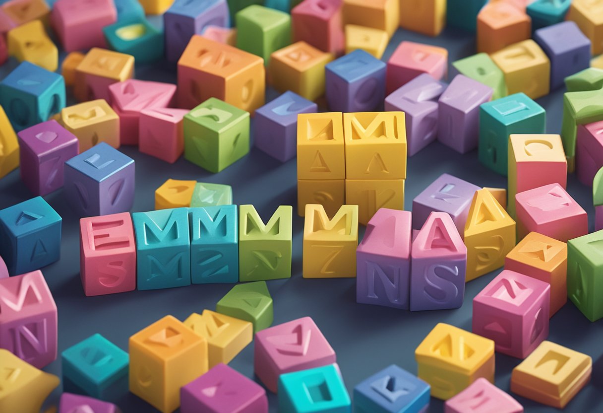 Emma's name spelled out in colorful alphabet blocks