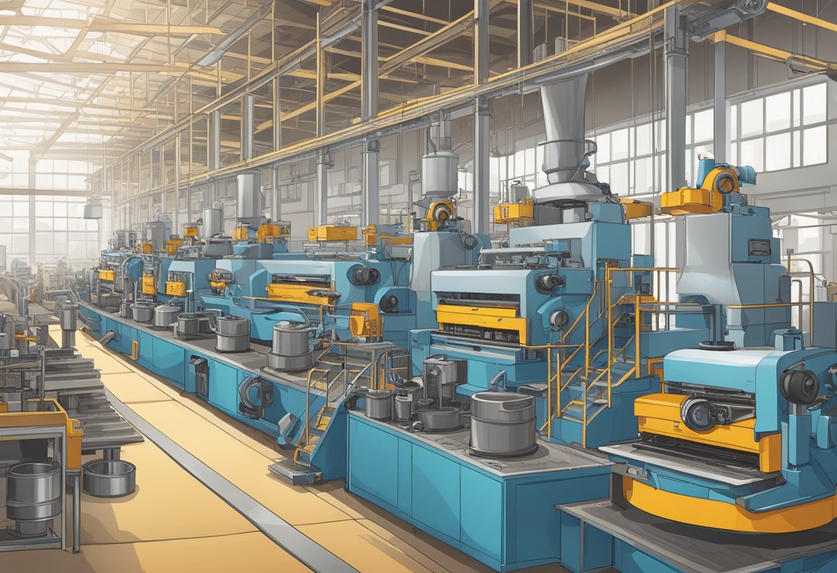 Machinery hums at the bustling Clog Factory, where workers oversee the production line and stack finished products