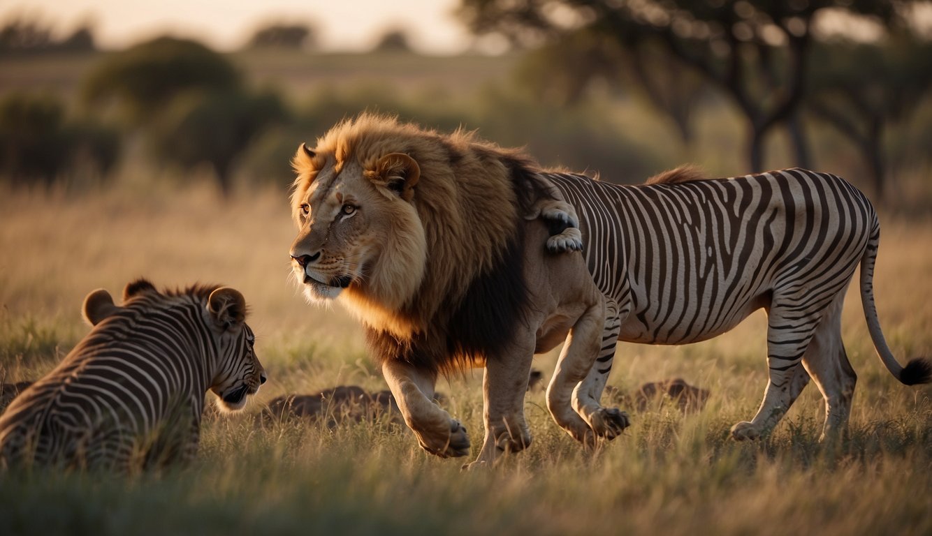 Lions hunt and feast on a variety of prey, including wildebeest, zebras, and buffalo.

They work together as a pride to take down their meal, showcasing their strength and hunting prowess