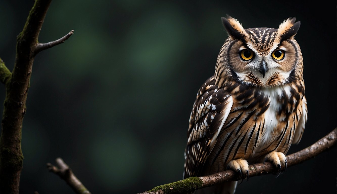 An owl perched on a branch, its sharp talons gripping tightly.

Its wide eyes scan the darkness, ready for the nightly hunt