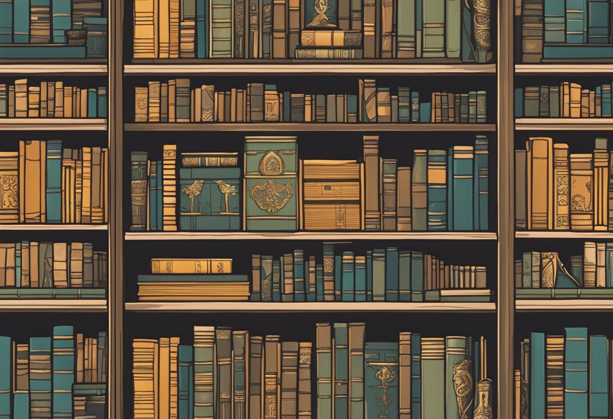 A bookshelf filled with volumes on history, literature, and pop culture, with the name "Finley" boldly displayed on a book cover