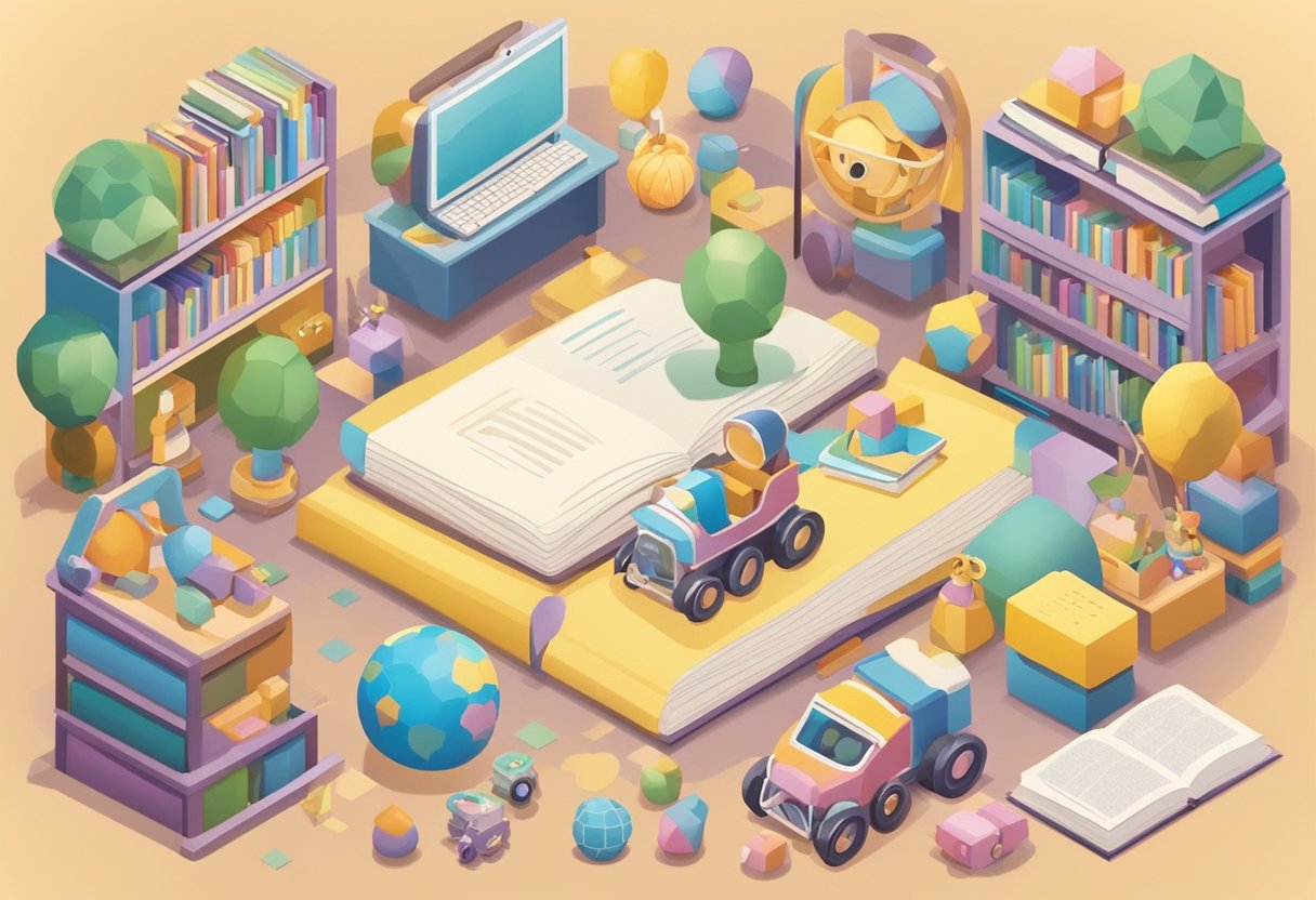 A baby name fisher is surrounded by gender-neutral toys and books, symbolizing inclusivity and diversity in name association